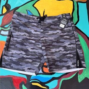 Men's Camo Board Shorts - Black and Gray